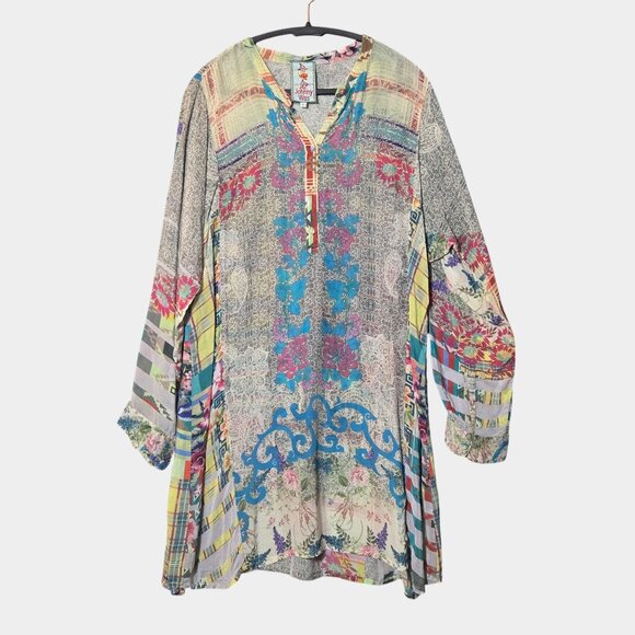 Johnny Was Dresses & Skirts - Johnny Was Long Sleeve Tunic Dress L Patchwork Artsy Eclectic Boho Festival